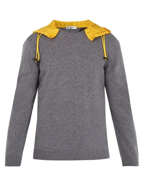Matchesfashion.com Valentino - Detachable Hood Wool Sweater - Mens - Grey