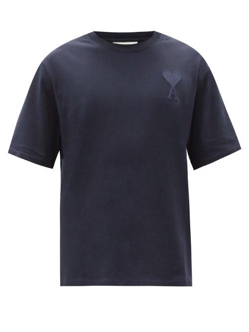 Matchesfashion.com Ami - Logo-embroidered Cotton-jersey T-shirt - Mens - Navy
