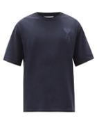 Matchesfashion.com Ami - Logo-embroidered Cotton-jersey T-shirt - Mens - Navy