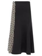 Matchesfashion.com Marine Serre - Moon-print Panel Flared Recycled-fibre Skirt - Womens - Black Multi