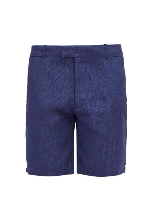 Matchesfashion.com Frescobol Carioca - Tailored Linen And Cotton Blend Shorts - Mens - Navy