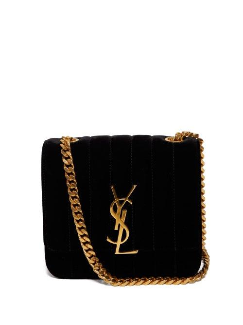 Matchesfashion.com Saint Laurent - Vicky Small Quilted Velvet Cross Body Bag - Womens - Black