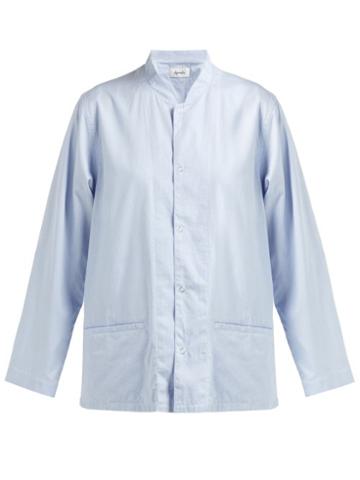 Matchesfashion.com Chimala - Houndstooth Check Mandarin Collar Cotton Shirt - Womens - Light Blue