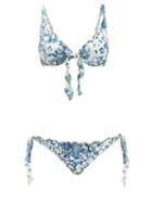 Matchesfashion.com On The Island By Marios Schwab - Los Roques Floral-print Underwired Bikini - Womens - Blue Print