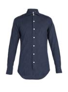 Matchesfashion.com Finamore 1925 - Spread Collar Cotton Jacquard Shirt - Mens - Navy
