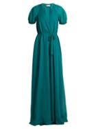 Matchesfashion.com Lanvin - V Neck Puff Sleeved Silk Crepe De Chine Gown - Womens - Green