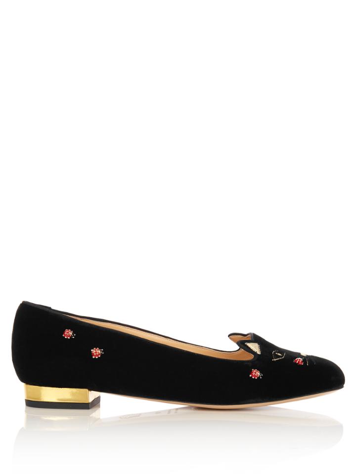 Charlotte Olympia Lucky Kitty Glitter Flats