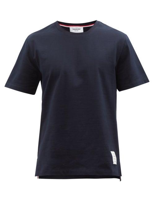 Thom Browne - Logo-patch Side-slit Cotton-jersey T-shirt - Mens - Navy