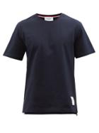 Thom Browne - Logo-patch Side-slit Cotton-jersey T-shirt - Mens - Navy