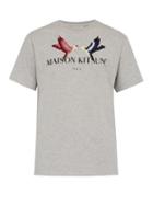 Matchesfashion.com Maison Kitsun - Lovebird Embroidered Logo Print Cotton T Shirt - Mens - Light Grey