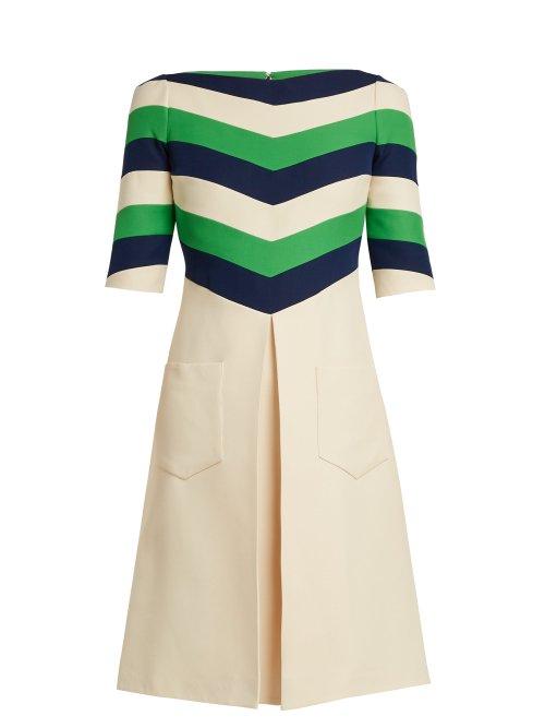 Matchesfashion.com Gucci - Chevron Striped Wool Blend Dress - Womens - White Multi