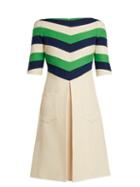 Matchesfashion.com Gucci - Chevron Striped Wool Blend Dress - Womens - White Multi