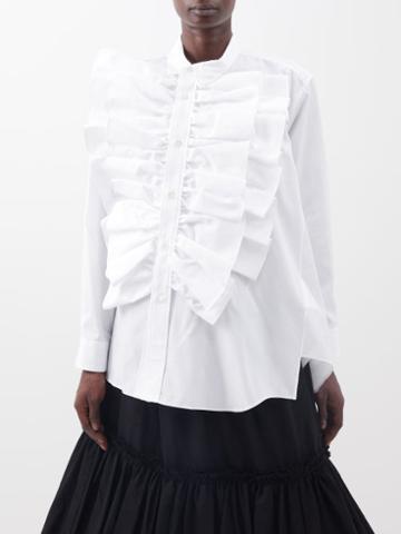 Comme Des Garons Comme Des Garons - Asymmetric Ruffled Cotton-poplin Shirt - Womens - White
