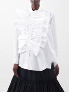 Comme Des Garons Comme Des Garons - Asymmetric Ruffled Cotton-poplin Shirt - Womens - White