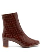 Matchesfashion.com By Far - Sofia Crocodile Effect Leather Ankle Boots - Womens - Dark Brown