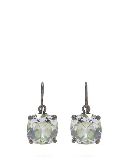 Matchesfashion.com Bottega Veneta - Cubic Zirconia Drop Sterling Silver Earrings - Womens - Green