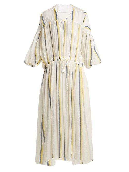 Matchesfashion.com Love Binetti - Dropped Shoulder Striped Cotton Dress - Womens - Yellow Navy