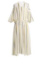 Matchesfashion.com Love Binetti - Dropped Shoulder Striped Cotton Dress - Womens - Yellow Navy