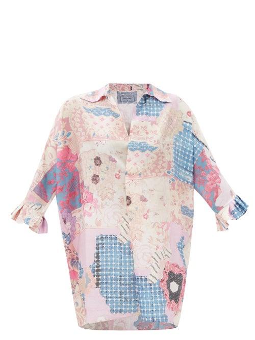 By Walid - Phoebe Patchwork Silk Shirt - Womens - Pink