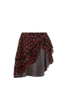 Matchesfashion.com Leslie Amon - Maya Lip-print Cotton Wrap Skirt - Womens - Red Print