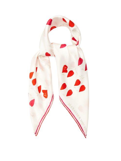 Matchesfashion.com Alexander Mcqueen - Petal Print Silk Scarf - Womens - Ivory