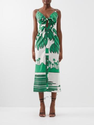 Johanna Ortiz - Palm-print Organic-cotton Midi Dress - Womens - Green Print