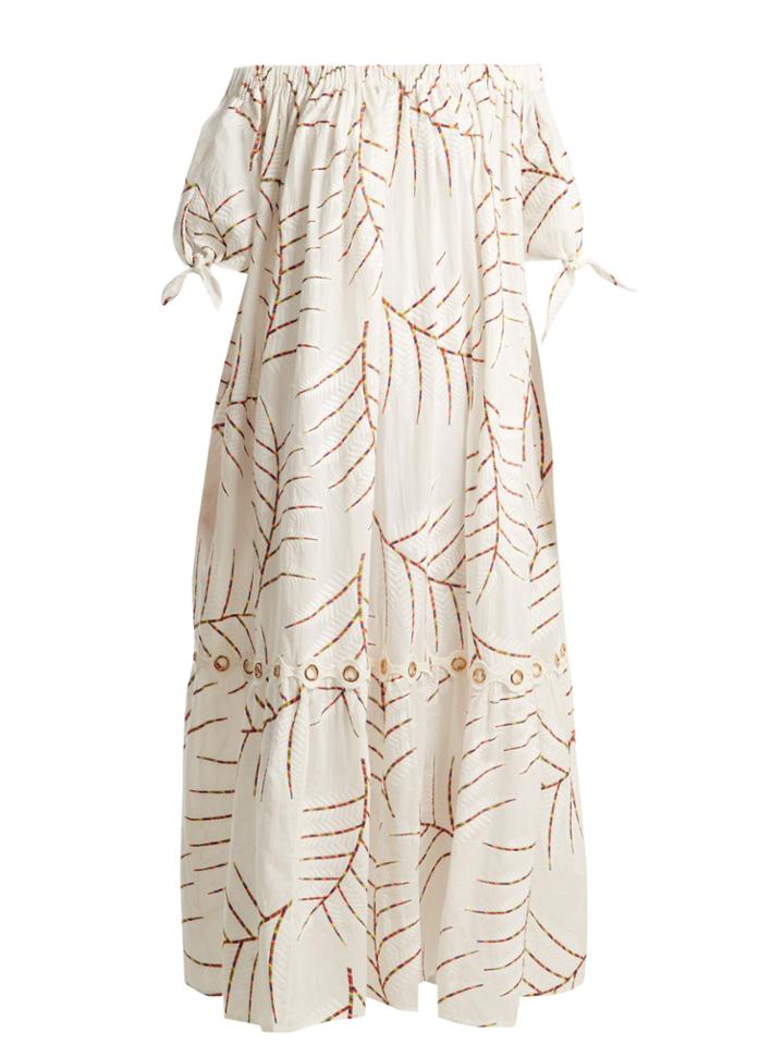 Love Binetti Off-the-shoulder Leaf-jacquard Cotton Dress