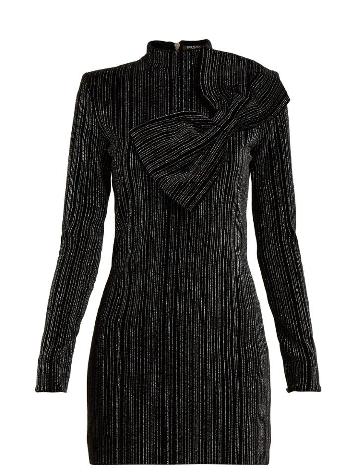 Balmain Striped Lurex Cotton-blend Mini Dress