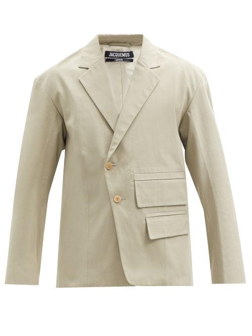 Matchesfashion.com Jacquemus - Novi Asymmetric Double-breasted Cotton Blazer - Mens - Green