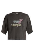 Saint Laurent Lightning-bolt And Logo-print Cropped T-shirt