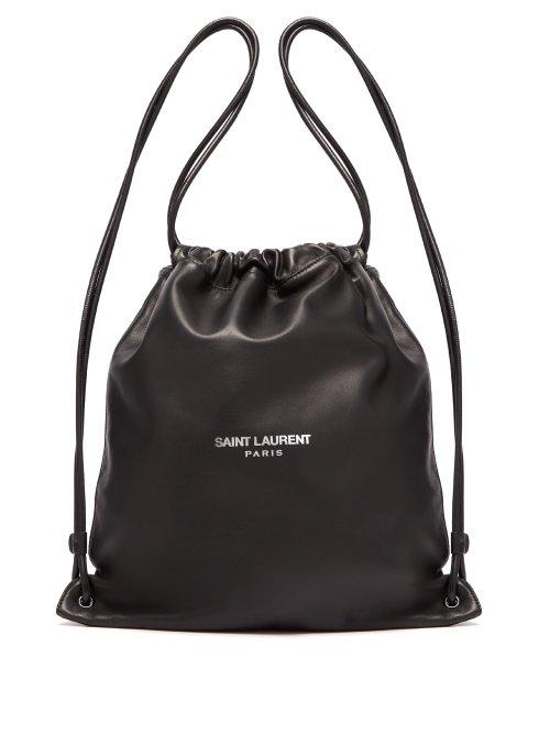 Matchesfashion.com Saint Laurent - Teddy Logo Print Leather Backpack - Mens - Black