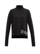 Moncler - Logo-intarsia High-neck Wool-blend Sweater - Womens - Black