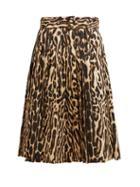 Matchesfashion.com Burberry - Leopard Print Pleated Silk Blend Skirt - Womens - Leopard