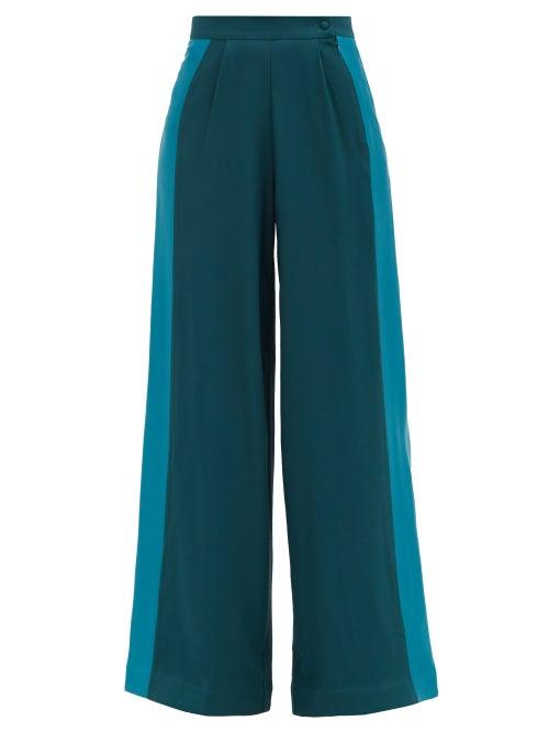 Matchesfashion.com Taller Marmo - Palm Beach Satin-striped Wide-leg Trousers - Womens - Dark Green