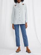 Ganni - Cutout Striped Cotton-poplin Shirt - Womens - Blue White
