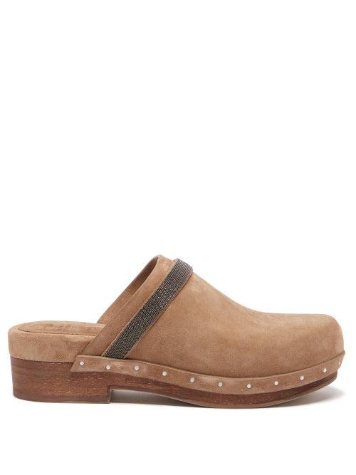 Brunello Cucinelli - Suede Clogs - Womens - Brown