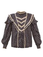 Matchesfashion.com Isabel Marant Toile - Reign Floral-dot Cotton-voile Blouse - Womens - Navy Multi