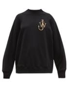 Matchesfashion.com Jw Anderson - Logo Embroidered Split Sleeved Cotton Sweatshirt - Womens - Black