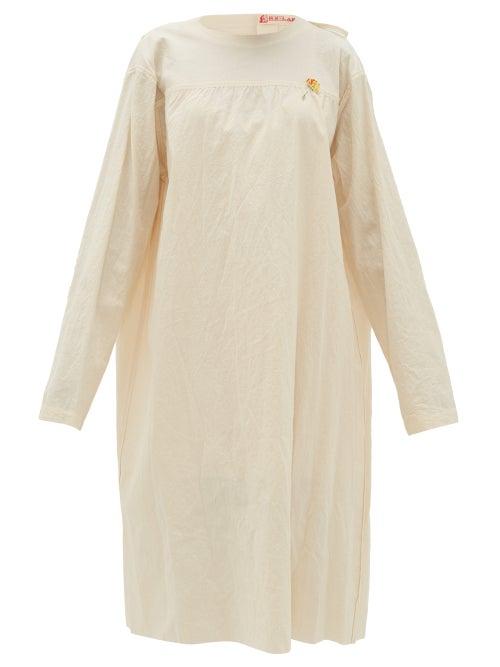 Matchesfashion.com Raf Simons - Tie-back Collarless Cotton-canvas Dress - Womens - Ivory