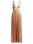 Matchesfashion.com Maria Lucia Hohan - Riley Metallic Silk Blend Gown - Womens - Light Pink