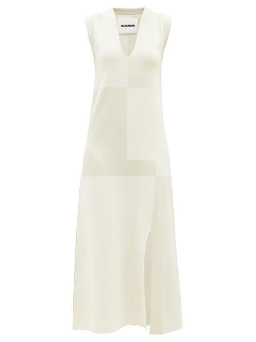 Matchesfashion.com Jil Sander - Patchwork Front-slit Knit Midi Dress - Womens - Cream Multi