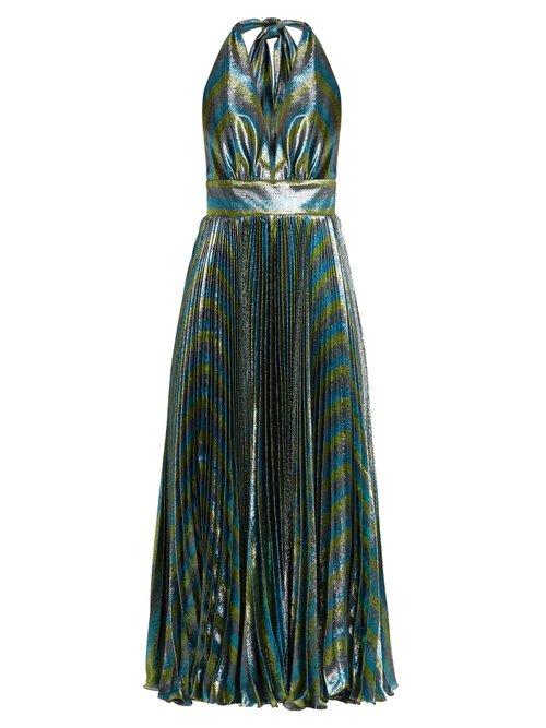Matchesfashion.com Maria Lucia Hohan - Gwen Deep V Neck Pleated Lam Gown - Womens - Multi