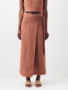 Three Graces London - Benjamina Wrap Linen Midi Skirt - Womens - Tan