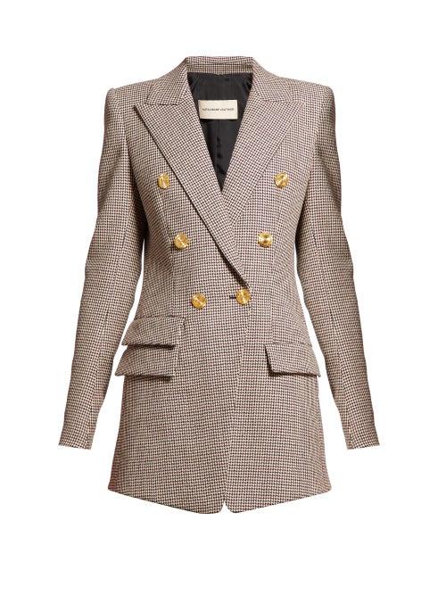 Matchesfashion.com Alexandre Vauthier - Gun Club Check Double Breasted Longline Blazer - Womens - Burgundy Multi