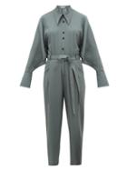 Matchesfashion.com Palmer//harding - Solo Point Collar Twill Jumpsuit - Womens - Khaki