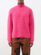 Jw Anderson - Ribbed-knit Merino Roll-neck Sweater - Mens - Bright Pink