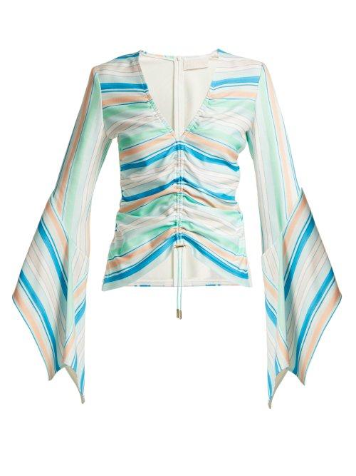 Matchesfashion.com Peter Pilotto - Striped Bell Sleeve Jersey Top - Womens - Green Stripe