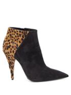 Matchesfashion.com Saint Laurent - Kiki Leopard Print Calf Hair Suede Ankle Boots - Womens - Black Brown