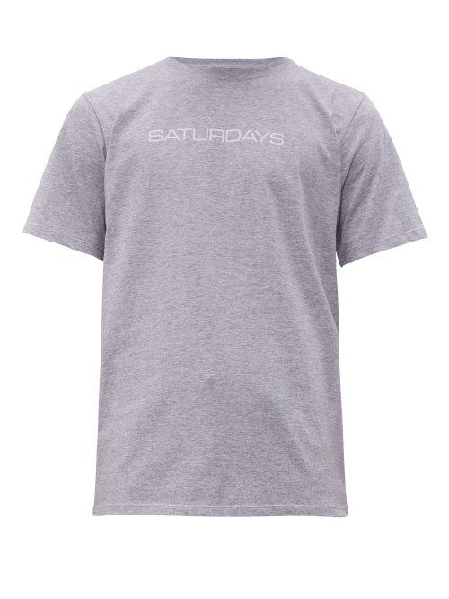 Matchesfashion.com Saturdays Nyc - Microgramma Logo Print Cotton Jersey T Shirt - Mens - Grey