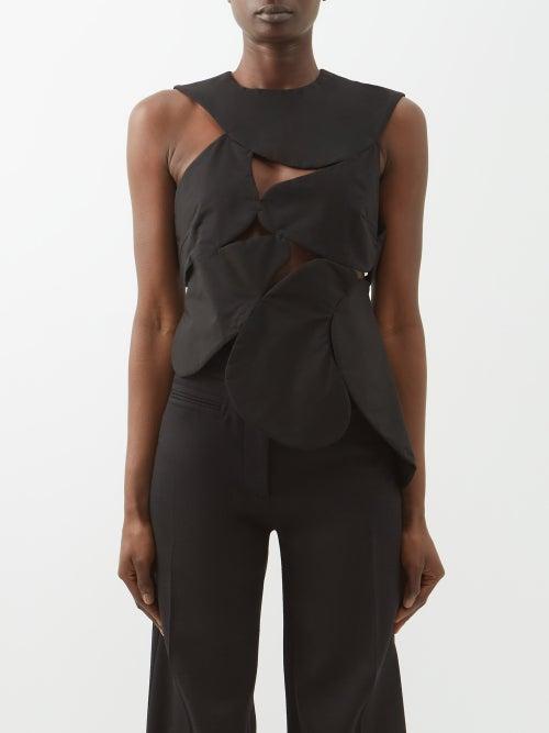 A.w.a.k.e. Mode - Archipelago Panelled Cotton-poplin Top - Womens - Black